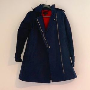 J Crew 100% Cotton Fall Jacket w/ Detachable Hood and Red Lining.